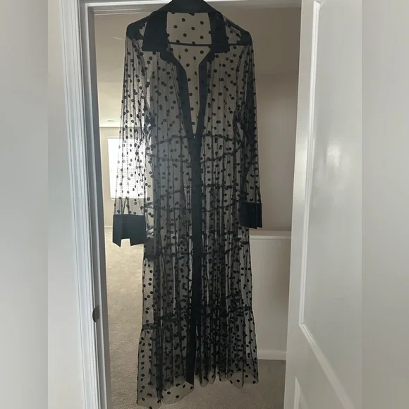 Eloquii Sheer Black Tulle Polka Dot Dress - Picture 1 of 6